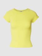 Review T-Shirt mit Muschelsaum in Neon Gelb, Größe S