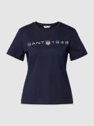 Gant T-Shirt mit Label-Print in Marine, Größe M