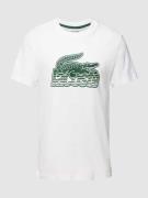 Lacoste T-Shirt mit Label-Print in Weiss, Größe XXL