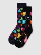 Happy Socks Socken mit Allover-Muster Modell 'Cat' in Black, Größe 36/...