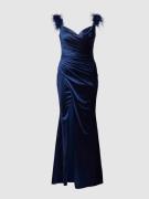 Luxuar Abendkleid mit Federbesatz in Blau, Größe 36