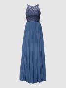 Luxuar Abendkleid in Maxilänge mit floraler Spitze in Blau, Größe 38