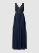 LACE & BEADS Abendkleid mit Perlen- und Ziersteinbesatz in Dunkelblau,...