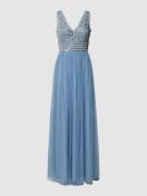LACE & BEADS Abendkleid mit Perlen- und Ziersteinbesatz in Bleu, Größe...