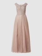 Luxuar Abendkleid mit floralen Zierborten in Mauve, Größe 34