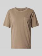 Jake*s Casual T-Shirt mit Motiv-Stitching in Schlamm, Größe XS