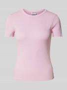 Jake*s Casual T-Shirt mit Rippenstruktur in Rosa, Größe XL