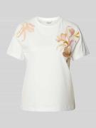 Gant T-Shirt mit floralen Stitchings in Offwhite, Größe M
