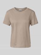 Esprit T-Shirt mit geripptem Rundhalsausschnitt in Taupe, Größe S