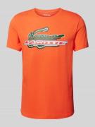 Lacoste T-Shirt mit Label-Print in Orange, Größe L