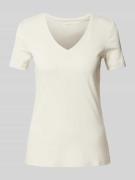 Montego T-Shirt mit V-Ausschnitt in unifarbenem Design in Beige Melang...