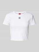 HUGO Cropped T-Shirt mit Label-Print in Offwhite, Größe XS