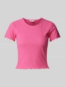 Only T-Shirt mit Wellensaum Modell 'EMMA' in Pink, Größe XS