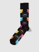 Happy Socks Socken mit Allover-Muster Modell 'Cat' in Black, Größe 41/...
