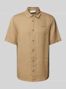 Mazine Regular Fit Freizeithemd aus Leinen mit Logo-Stitching in Beige...