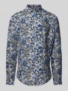 SEIDENSTICKER Slim Fit Business-Hemd aus Leinen mit floralem Muster in...