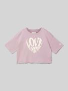 CHAMPION Cropped T-Shirt mit Motiv-Print in Mauve, Größe 140