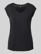 Pieces T-Shirt mit V-Ausschnitt Modell 'KAMALA' in Black, Größe S