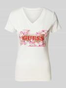 Guess T-Shirt mit floralem Muster und Label-Print in Offwhite, Größe X...