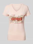 Guess T-Shirt mit floralem Muster und Label-Print in Hellrosa, Größe S