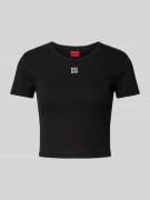 HUGO Cropped T-Shirt mit Label-Print in Black, Größe XS