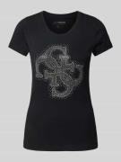 Guess T-Shirt mit Strass- und Ziersteinbesatz in Black, Größe L