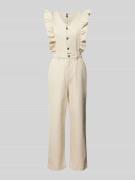 Pieces Denim Jumpsuit mit Rüschenbesatz in Beige, Größe L