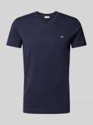 Gant Regular Fit T-Shirt mit Label-Stitching in Marine, Größe L