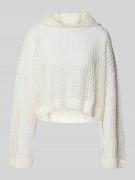 Review Cropped Strickpullover mit Lochmuster in Offwhite, Größe L