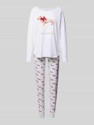 LOUIS & LOUISA Pyjama mit Motiv- und Statement-Print in Weiss, Größe L