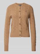 POLO RALPH LAUREN Wollcardigan mit Zopfmuster in Camel, Größe L