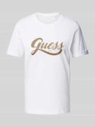 Guess T-Shirt mit Label-Print in Weiss, Größe XS