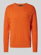 Tommy Hilfiger Strickpullover mit Zopfmuster in Orange, Größe L