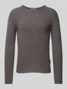 REVIEW Strickpullover mit geripptem Rundhalsausschnitt in Dunkelgrau, ...