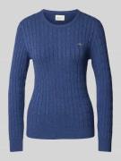 Gant Strickpullover mit Label-Stitching in Rauchblau Melange, Größe S