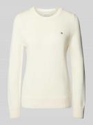 Gant Strickpullover mit Label-Stitching in Offwhite, Größe L