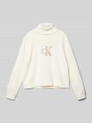 Calvin Klein Jeans Rollkragenpullover mit Label-Stitching in Ecru, Grö...