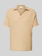 Mango Poloshirt mit Umlegekragen und V-Ausschnitt in Beige Melange, Gr...