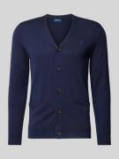 Polo Ralph Lauren Wollcardigan mit Logo-Stitching in Marine, Größe XL