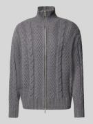 JAKE*S STUDIO MEN Strickjacke mit Stehkragen in Mittelgrau Melange, Gr...