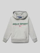 Polo Sport Hoodie mit Label-Print in Mittelgrau Melange, Größe L