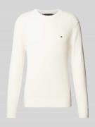 Tommy Hilfiger Slim Fit Strickpullover mit Fischgrät-Struktur in Ecru,...