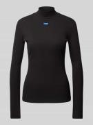 Hugo Blue Longsleeve mit geripptem Stehkragen in Black, Größe S