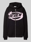 Review Sweatjacke mit Label-Print in Black, Größe L