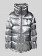 Blauer Usa Steppjacke mit Stehkragen in Silber, Größe S