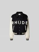 RHUDE Lederjacke mit Druckknopfleiste in Black, Größe L