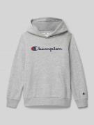 CHAMPION Hoodie mit Label-Stitching in Mittelgrau Melange, Größe 128