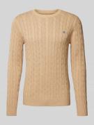 Gant Strickpullover mit Rundhalsausschnitt in Beige Melange, Größe L