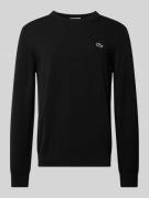 Lacoste Strickpullover mit Logo-Patch in Black, Größe S