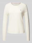 Tommy Hilfiger Strickpullover mit Logo-Stitching in Offwhite, Größe L